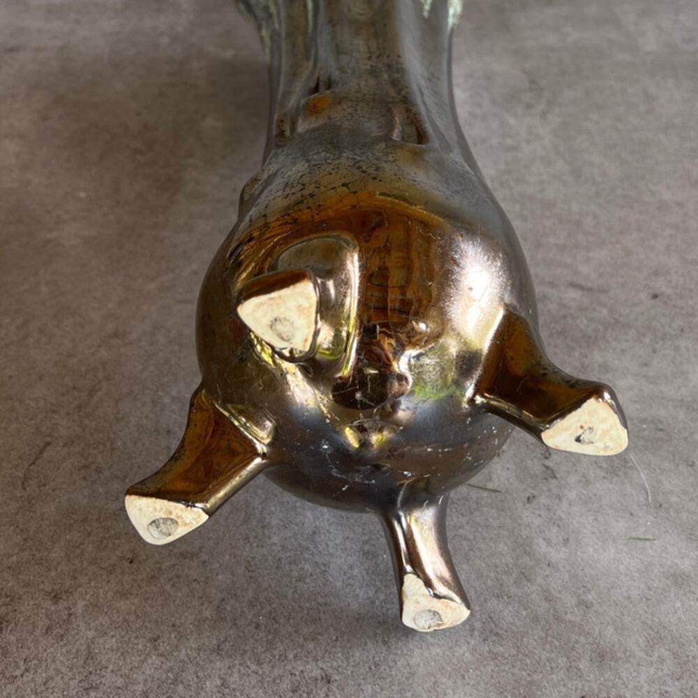 Mid century modern Metallic drip glaze ceramic large footed vase vintage unique - Picture 3 of 12